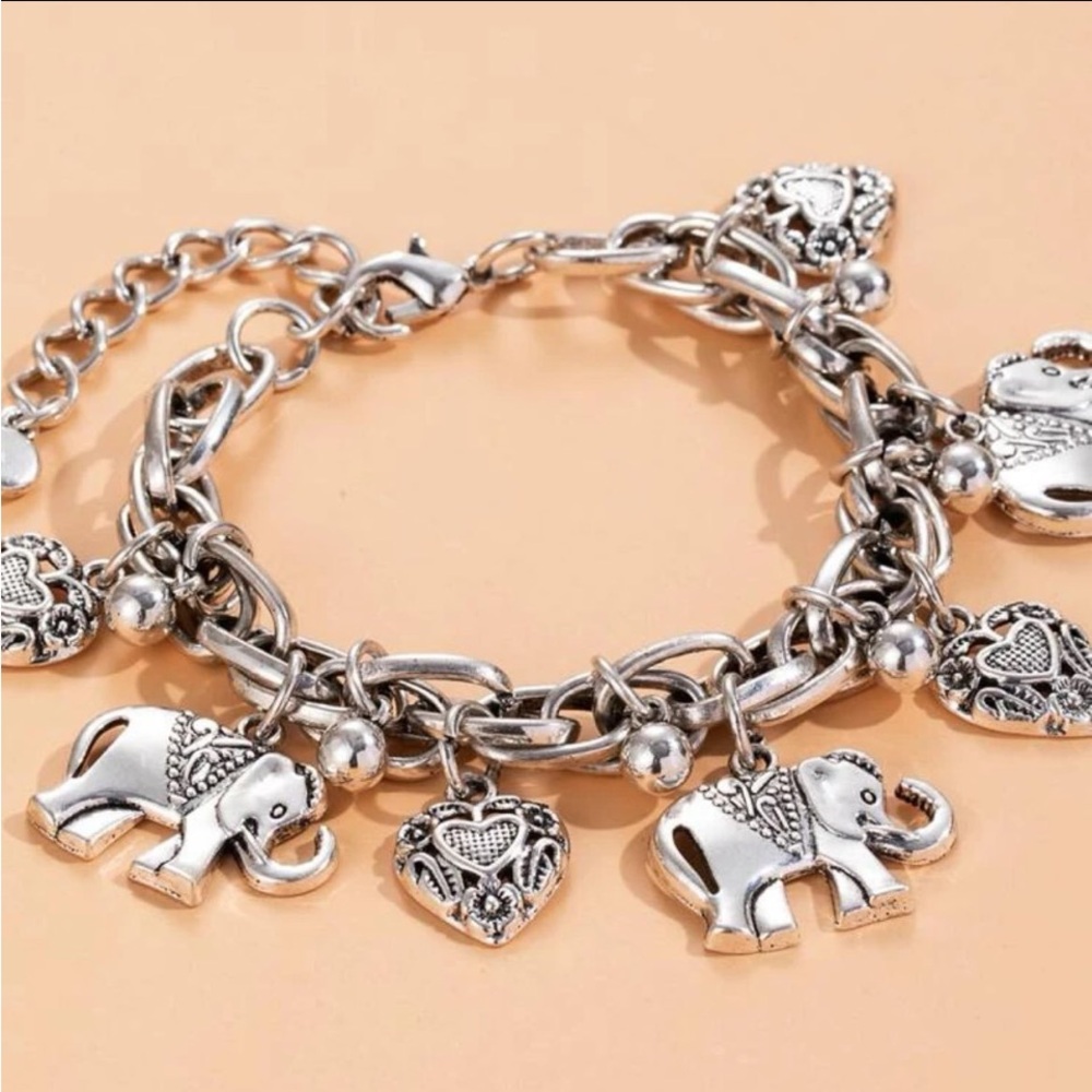 Silver Elephant & Heart Charm Anklet - Women's Jewelry - Picture 5 of 5